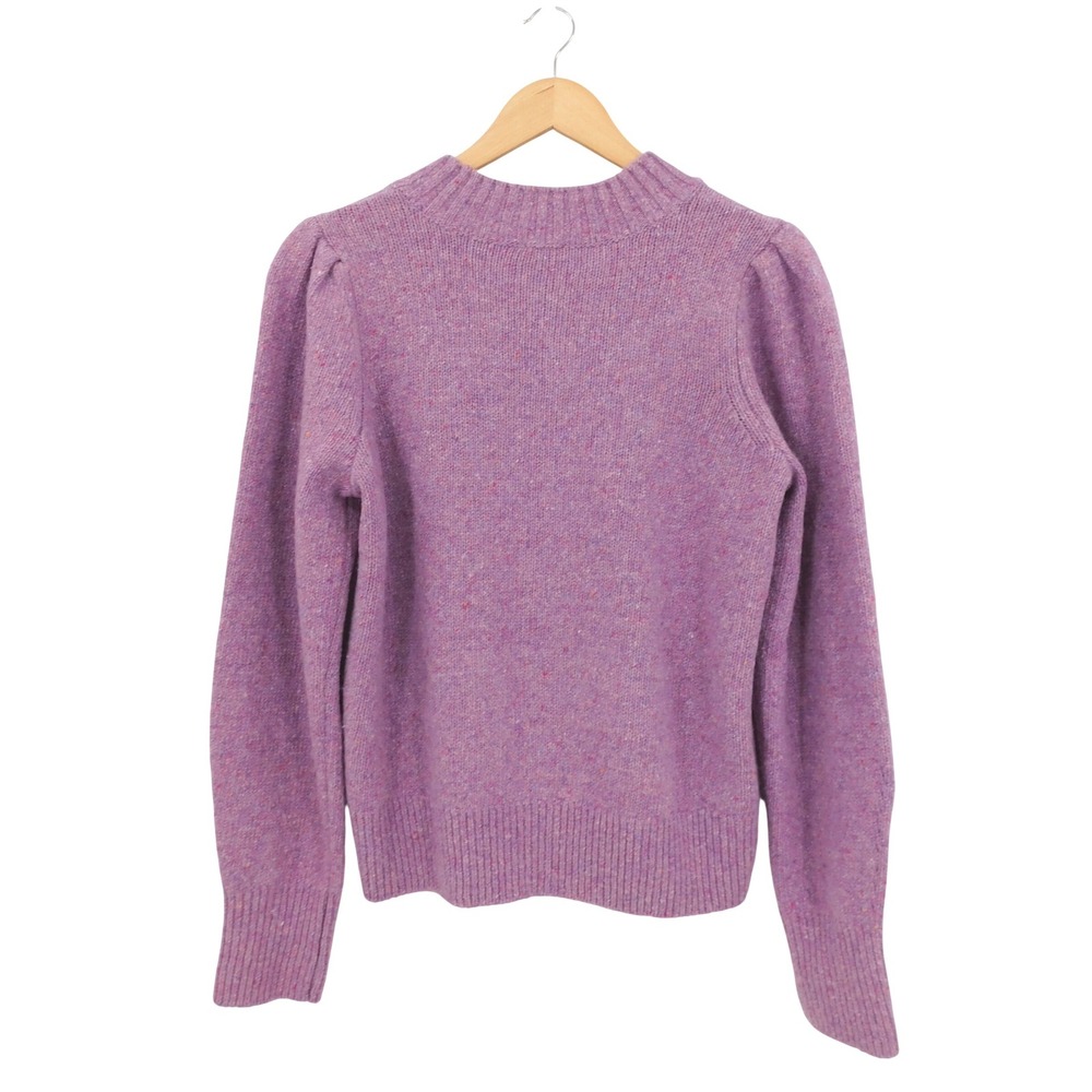 Faherty Boone Purple Wool Blend Mock Neck Puff Sleeve Sweater Women's Medium - Picture 2 of 5